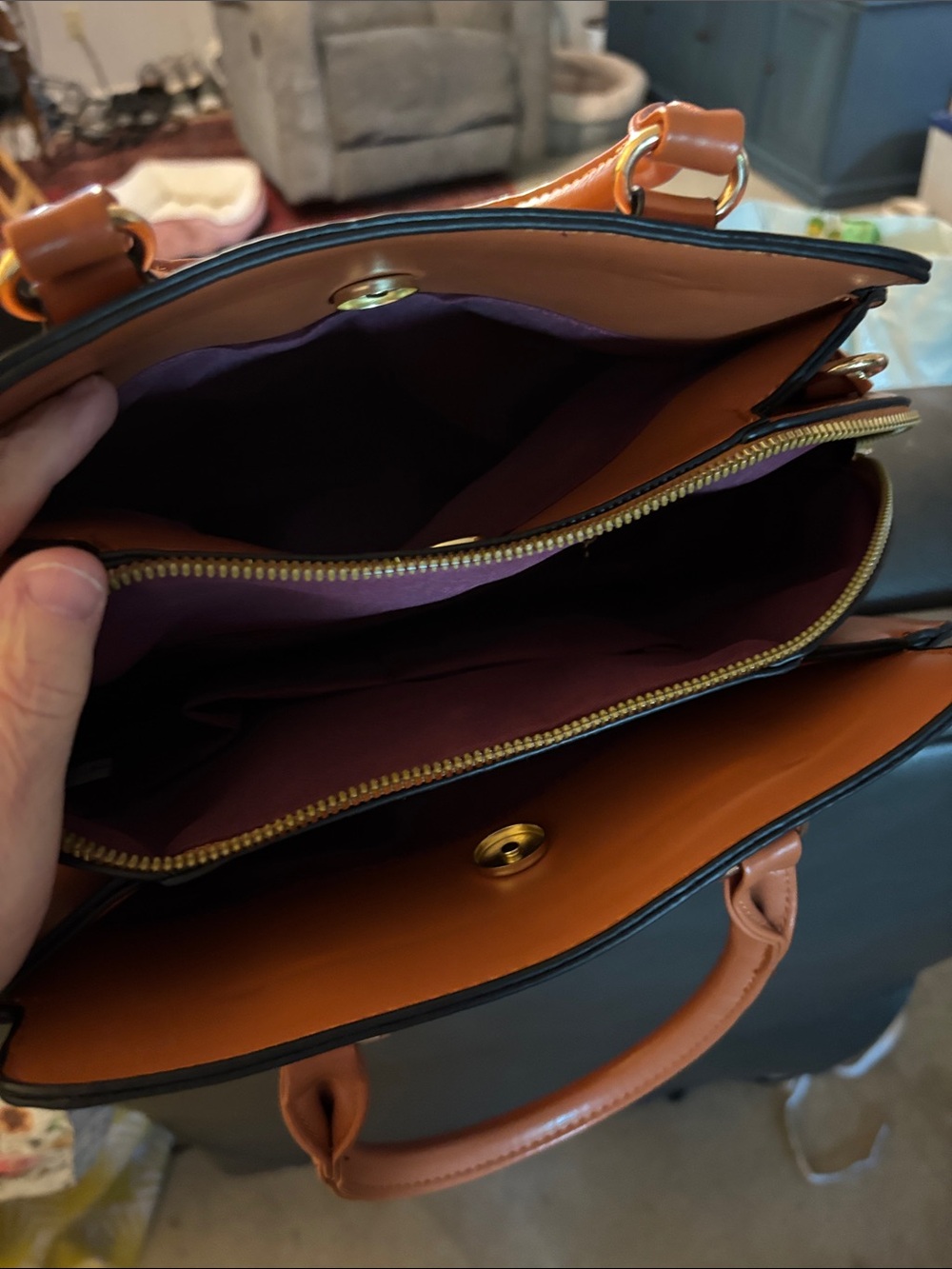 Structured Tan Satchel Handbag - Women Bags - Picture 4 of 5
